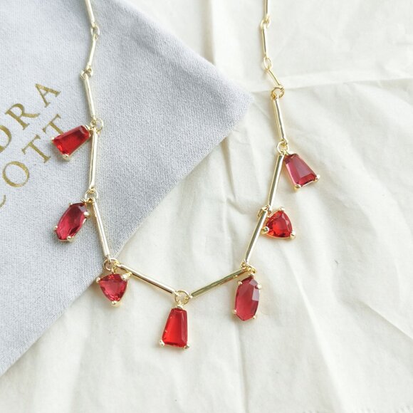 🍓Authentic Kendra Scott Blair Gold Ruby Mix Jewel Strand Necklace - Picture 1 of 4